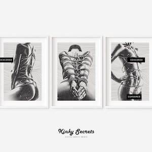 Shibari rope wall art, Shibari Fine Art Print, set of 3 prints, Large Bedroom Above Bed Wall Art Decor, Ready To Hang, Shibari Lady poster