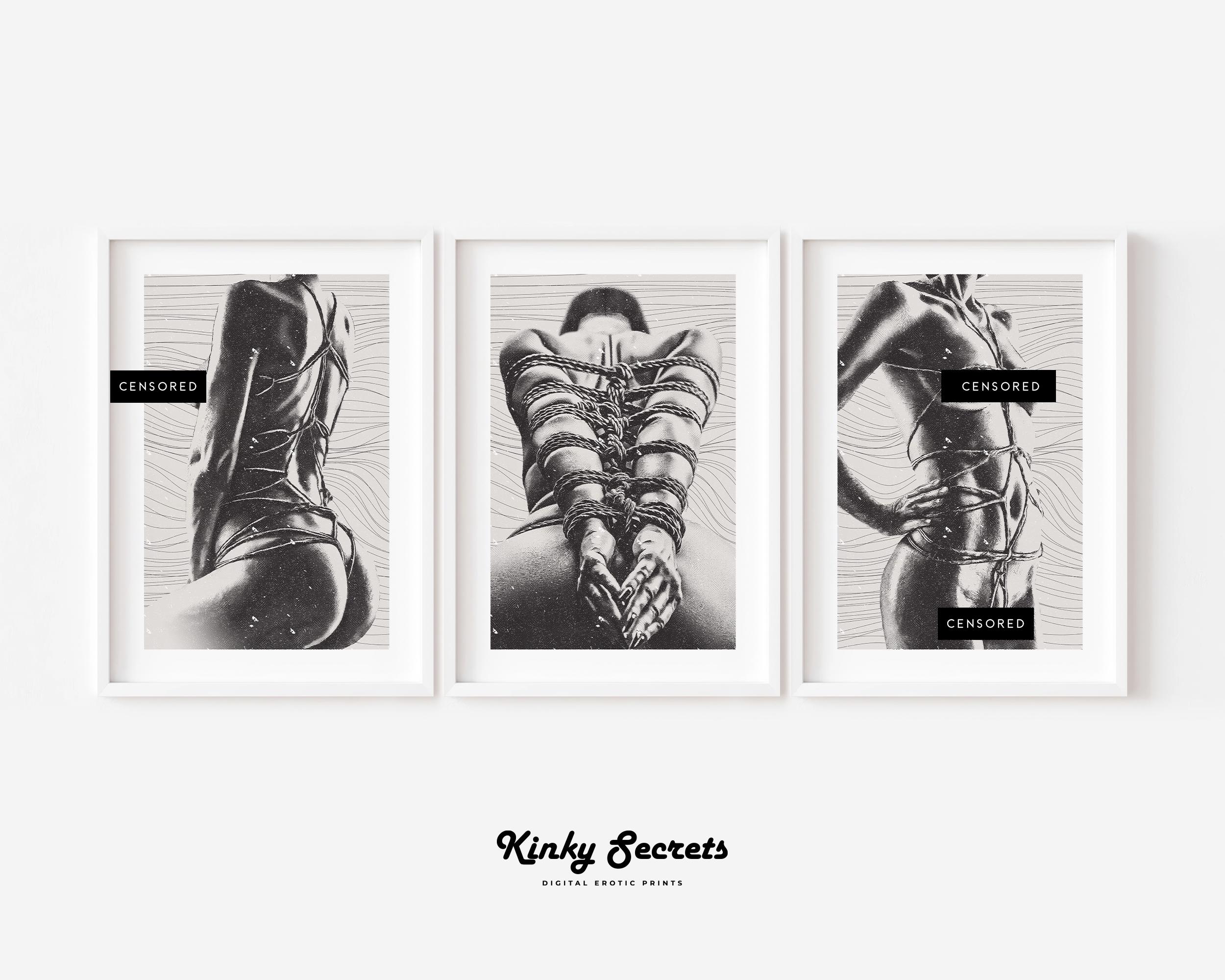 Shibari rope wall art, Shibari Fine Art Print, set of 3 prints, Large Bedroom Above Bed Wall Art Decor, Ready To Hang, Shibari Lady poster