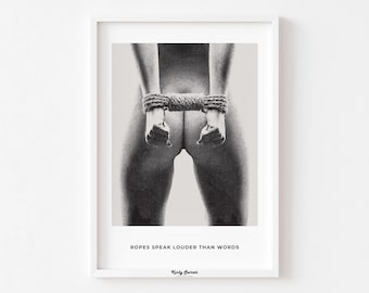 Shibari inspired, beauty in rope, Sensual Body Art, Bedroom Decor, Shibari Fine Art Print, sensual print, Shibari illustration, sexy art