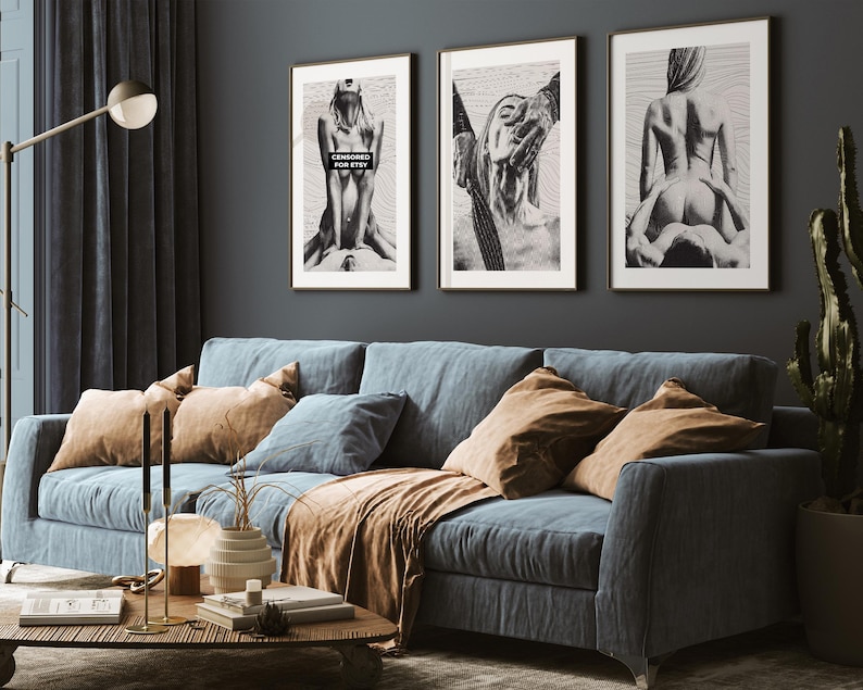 Set of 3 Drawing Couple Wall Art Erotic Bedroom Art Erotic Art Love