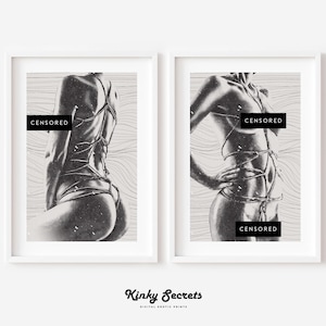 Shibari rope wall art, Shibari Fine Art Print, set of 2 prints, Large Bedroom Above Bed Wall Art Decor, Ready To Hang, Shibari Lady painting