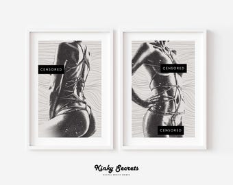 Shibari rope wall art, Shibari Fine Art Print, set of 2 prints, Large Bedroom Above Bed Wall Art Decor, Ready To Hang, Shibari Lady painting