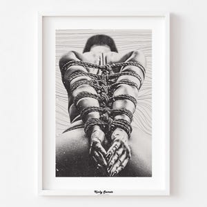 Shibari inspired, beauty in rope, Sensual Body Art, Bedroom Decor, Shibari Fine Art Print, sensual print, Shibari illustration, sexy art