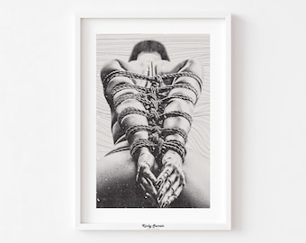 Shibari inspired, beauty in rope, Sensual Body Art, Bedroom Decor, Shibari Fine Art Print, sensual print, Shibari illustration, sexy art