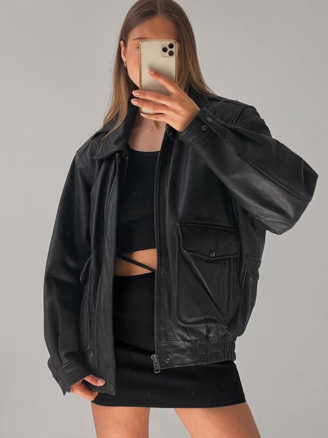 90's Womens Vintage Oversized Straight Jacket, Women Biker Jacket