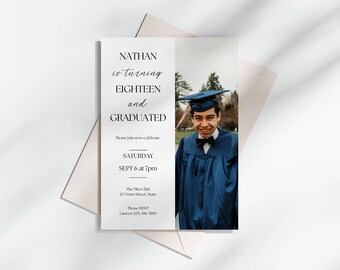 18th Birthday & Graduation Party Invitation | Editable Canva Template | Instant Download Printable | Modern Minimalist Photo Strip Invite