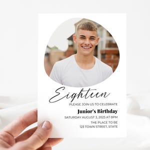 18th Birthday Invitation | Editable Canva Template | Modern Minimalist Photo |  Customizable for Boys and Girls | Instant Download Printable