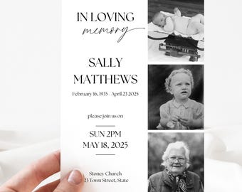 Editable Funeral Invitation | Celebration of Life Announcement | Memorial Service Invite | Canva Template | Instant Download | Photo Strip