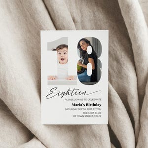 18th Birthday Invitation | Editable Canva Template | Modern Minimalist Photo |  Customizable for Boys and Girls | Instant Download Printable