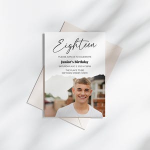 18th Birthday Invitation | Editable Canva Template | Modern Minimalist Photo |  Customizable for Boys and Girls | Instant Download Printable