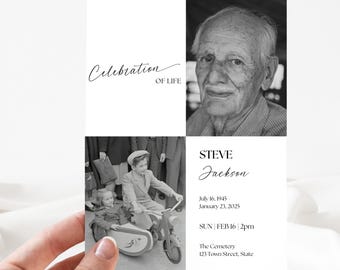 Editable Celebration of Life Invitation | Funeral Announcement | Memorial Service Invite | Canva Template | Instant Download | Photo Strip