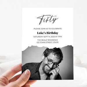 50th Birthday Invitation | Editable Template | Minimalist Photo Invite for Him or Her | Canva Printable | Instant Download Digital Printable