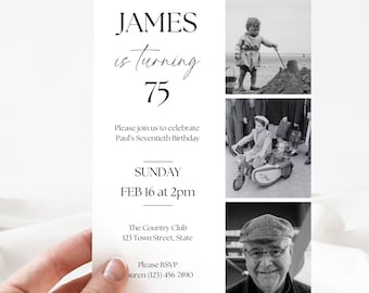75th Birthday Invitation | Editable Digital Template | Instant Download | Customizable for Any Age | Printable Invite | 75 Years Old | Canva