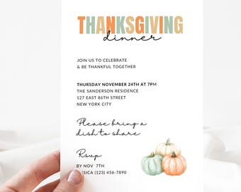 Modern Thanksgiving Invitation | Editable Thanksgiving Dinner Invite Printable & Evite | Boho Thankful | Digital Instant Download EP13