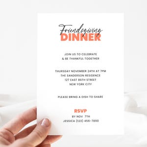 Modern Friendsgiving Invitation Template | Thanksgiving Invite | Dinner Party Printable & Evite | Editable Digital Instant Download EP05