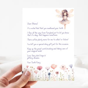 Carta editable del Hada de los Dientes, Diente tragado, Nota del Hada de los Dientes imprimible estilo boho, Plantilla personalizable de Canva, Descarga instantánea