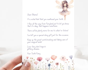 Editable Tooth Fairy Letter, Swallowed Tooth, Boho Printable Tooth Fairy Note, Customizable Canva Template Instant Download