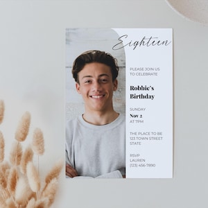 18th Birthday Invitation | Editable Canva Template | Modern Minimalist Photo |  Customizable for Boys and Girls | Instant Download Printable