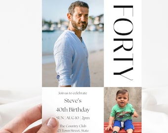 Modern 40th Birthday Invitation | Custom Editable Digital Download | Canva Template | Instant Access Printable | Minimalist Photo Invite 40