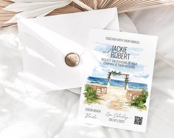 Beach Wedding Invitation | Destination Wedding Invite | Ocean Tropical Wedding Printable | DIY Editable Canva Template | Instant Download