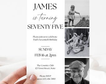 Editable 75th Birthday Invitation | Digital Template | Instant Download | Customizable for Any Age | Printable Invite | 75 Years Old