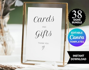 Wedding Sign Bundle | Modern Minimalist Reception Signs | Wedding Signage Bundle | Editable Template Canva | Instant Download Printable WB05