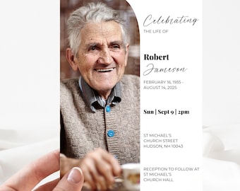 Editable Celebration of Life Invitation | Funeral Announcement | Memorial Service Invite | Canva Template | Instant Download | Photo Strip