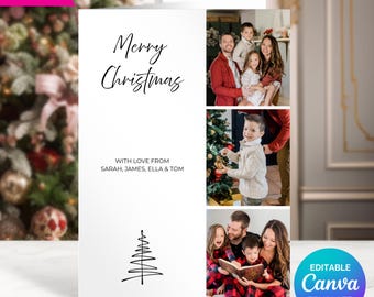 Editable Family Photo Christmas Cards, Colourful Collage Personalized Xmas Picture Card, Editable Canva Template, Instant Download Printable