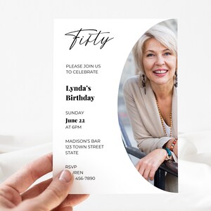 50th Birthday Invitation | Editable Template | Minimalist Photo Invite for Him or Her | Canva Printable | Instant Download Digital Printable