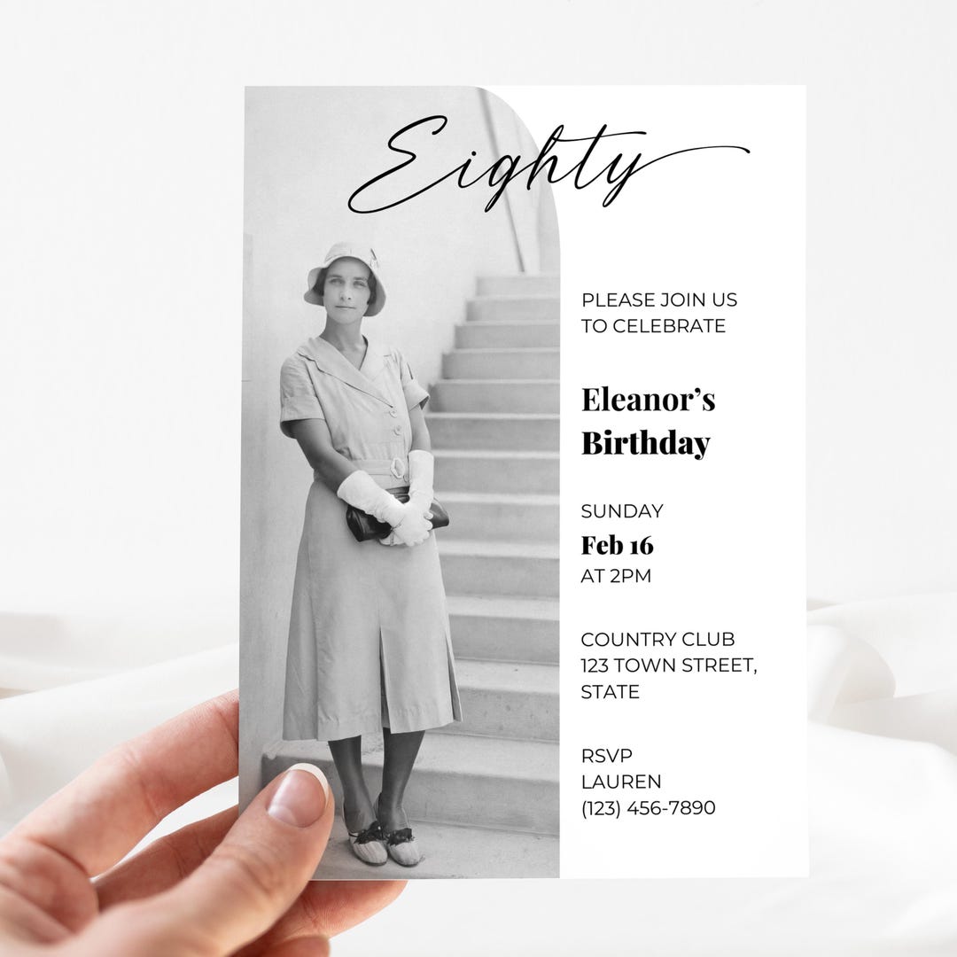 Editable 80th Birthday Invitation Template Instant Download Printable