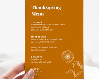 Modern Thanksgiving Menu | Editable Canva Template | Friendsgiving Dinner Party Menu | Digital Instant Download | Print & Mobile Sizes EP12