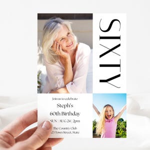 Modern 60th Birthday Invitation | Custom Editable Digital Download | Canva Template | Instant Access Printable | Minimalist Photo Invite 60