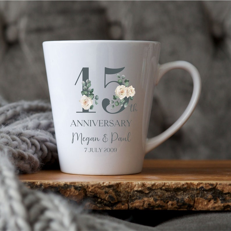 15th Anniversary Customizable Mug or Glass Tumbler, Fifteenth Wedding
