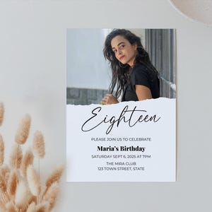 18th Birthday Invitation | Editable Canva Template | Modern Minimalist Photo |  Customizable for Boys and Girls | Instant Download Printable