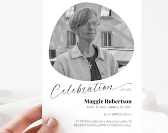 Editable Celebration of Life Invitation | Funeral Announcement | Memorial Service Invite | Canva Template | Instant Download | Photo Strip