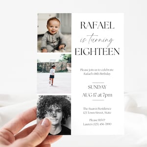 18th Birthday Invitation | Editable Canva Template | Modern Minimalist Photo |  Customizable for Boys and Girls | Instant Download Printable