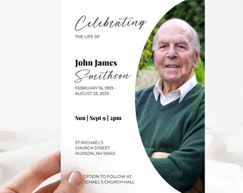 Editable Celebration of Life Invitation | Funeral Announcement | Memorial Service Invite | Canva Template | Instant Download | Photo Strip