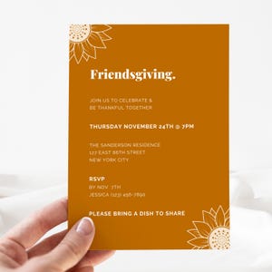 Modern Friendsgiving Invitation Template | Thanksgiving Invite | Dinner Party Printable & Evite | Editable Digital Instant Download EP11