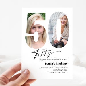 50th Birthday Invitation | Editable Template | Minimalist Photo Invite for Him or Her | Canva Printable | Instant Download Digital Printable