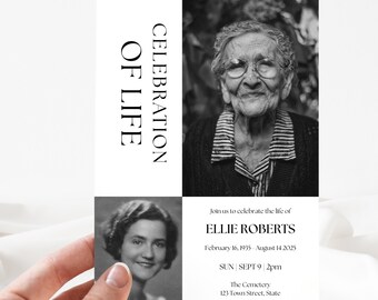 Editable Celebration of Life Invitation | Funeral Announcement | Memorial Service Invite | Canva Template | Instant Download | Photo Strip