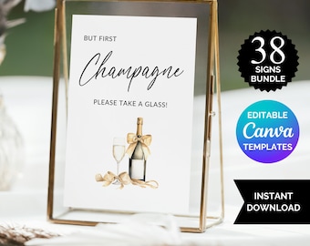 Wedding Sign Bundle | Modern Minimalist Reception Signs | Wedding Signage Bundle | Editable Template Canva | Instant Download Printable WB02
