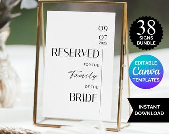 Wedding Sign Bundle | Modern Minimalist Reception Signs | Wedding Signage Bundle | Editable Template Canva | Instant Download Printable WB15