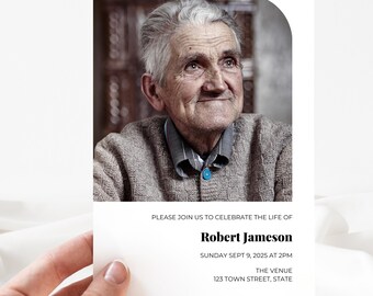 Editable Celebration of Life Invitation | Funeral Announcement | Memorial Service Invite | Canva Template | Instant Download | Photo Strip