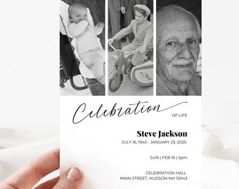 Editable Celebration of Life Invitation | Funeral Announcement | Memorial Service Invite | Canva Template | Instant Download | Photo Strip
