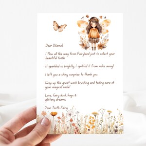 Lettera modificabile della Fatina dei denti, nota stampabile della Fatina dei denti, visita della Fatina dei denti, modello Canva personalizzabile da scaricare all'istante, vibrazioni boho autunnali