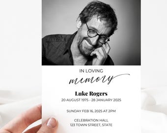 Editable Celebration of Life Invitation | Funeral Announcement | Memorial Service Invite | Canva Template | Instant Download | Photo Strip