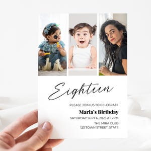 Faire-part 18e anniversaire | Modèle de toile modifiable | Photo minimaliste moderne |  personnalisables pour garçons et filles | Imprimable à téléchargement immédiat