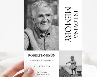 Editable Funeral Invitation | Memorial Service Invite | Celebration of Life Announcement | Canva Template | Instant Download | Photo Strip