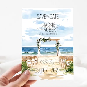 Beach Wedding Save the Date | Destination Wedding Invite | Ocean Tropical Wedding Printable | DIY Editable Canva Template | Instant Download