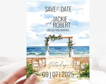 Beach Wedding Save the Date | Destination Wedding Invite | Ocean Tropical Wedding Printable | DIY Editable Canva Template | Instant Download